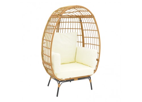 Πολυθρόνα Frox pakoworld wicker rattan φυσικό-μεταλλικό φυσικό-μαύρο πόδι-μπεζ μαξιλάρι 96x76x145εκ