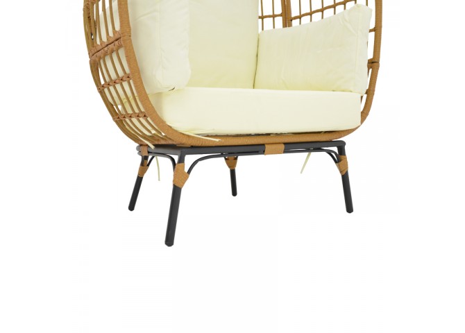 Πολυθρόνα Frox pakoworld wicker rattan φυσικό-μεταλλικό φυσικό-μαύρο πόδι-μπεζ μαξιλάρι 96x76x145εκ