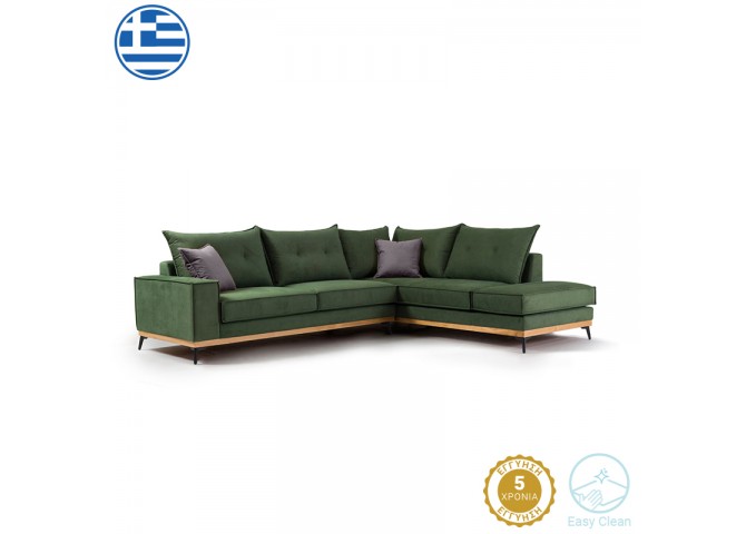 Γωνιακός καναπές αριστερή γωνία Luxury II pakoworld ύφασμα κυπαρισσί-ανθρακί 290x235x95εκ