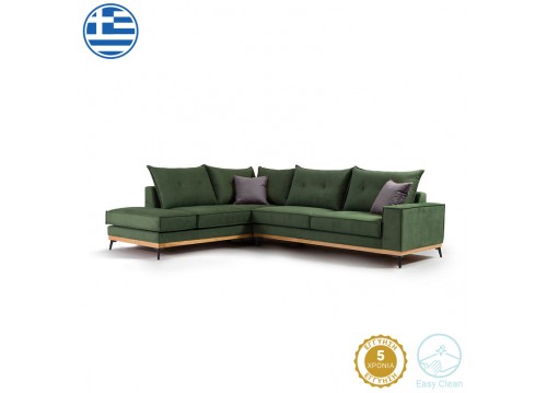 Γωνιακός καναπές δεξιά γωνία Luxury II pakoworld ύφασμα κυπαρισσί-ανθρακί 290x235x95εκ