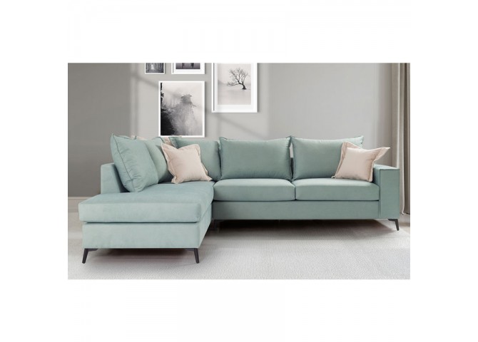 Γωνιακός καναπές δεξιά γωνία Romantic pakoworld ύφασμα Ciel-Cream 290x235x95εκ