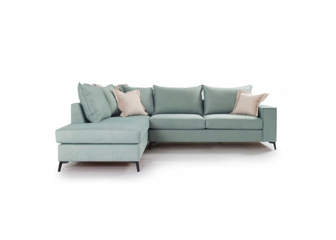 Γωνιακός καναπές δεξιά γωνία Romantic pakoworld ύφασμα Ciel-Cream 290x235x95εκ