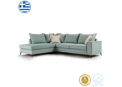 Γωνιακός καναπές δεξιά γωνία Romantic pakoworld ύφασμα Ciel-Cream 290x235x95εκ