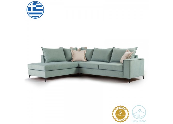 Γωνιακός καναπές δεξιά γωνία Romantic pakoworld ύφασμα Ciel-Cream 290x235x95εκ
