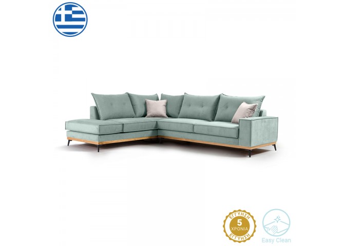 Γωνιακός καναπές δεξιά γωνία Luxury II pakoworld ύφασμα ciel-cream 290x235x95εκ