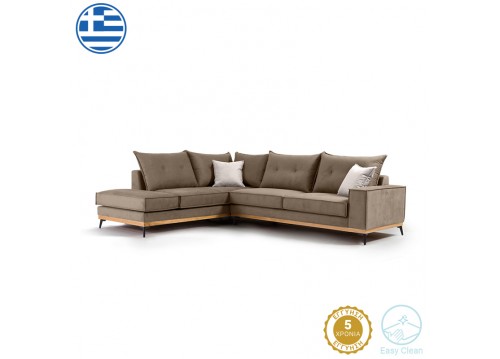 Γωνιακός καναπές δεξιά γωνία Luxury II pakoworld ύφασμα mocha-cream 290x235x95εκ