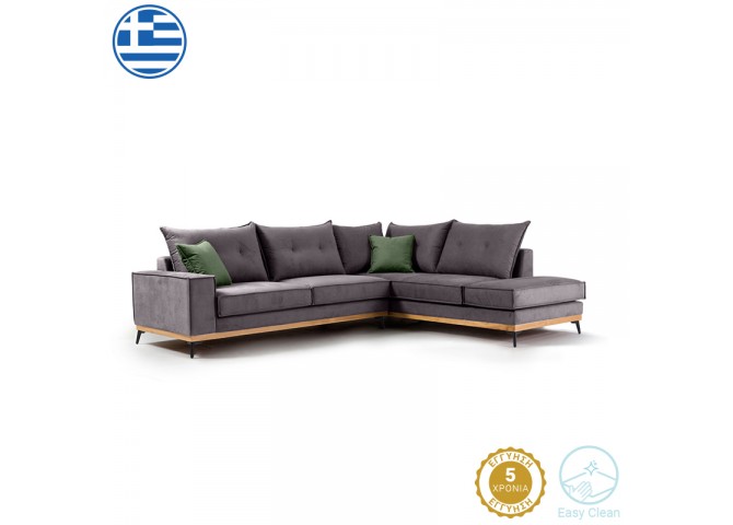 Γωνιακός καναπές αριστερή γωνία Luxury II pakoworld ύφασμα ανθρακί-κυπαρισσί 290x235x95εκ