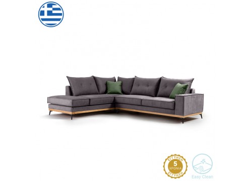 Γωνιακός καναπές δεξιά γωνία Luxury II pakoworld ύφασμα ανθρακί-κυπαρισσί 290x235x95εκ