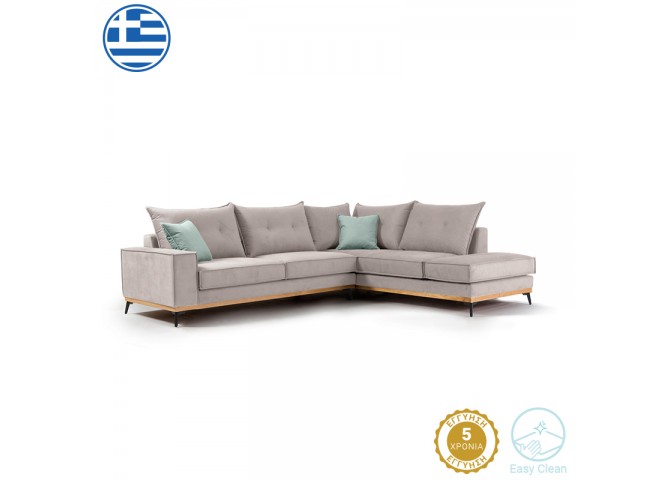 Γωνιακός καναπές αριστερή γωνία Luxury II pakoworld ύφασμα elephant-ciel 290x235x95εκ