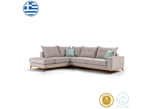 Γωνιακός καναπές δεξιά γωνία Luxury II pakoworld ύφασμα elephant-ciel 290x235x95εκ