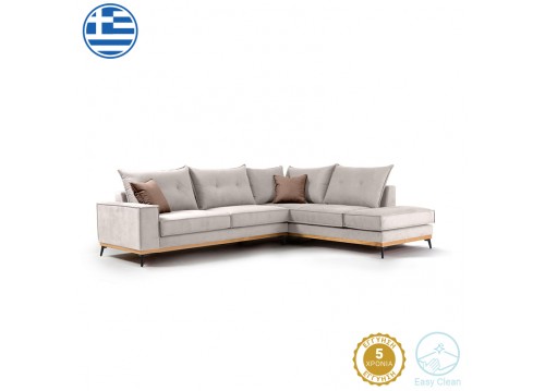 Γωνιακός καναπές αριστερή γωνία Luxury II pakoworld ύφασμα cream-mocha 290x235x95εκ