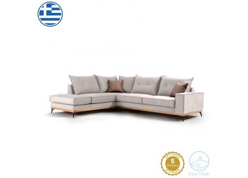 Γωνιακός καναπές δεξιά γωνία Luxury II pakoworld ύφασμα cream-mocha 290x235x95εκ