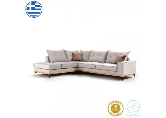 Γωνιακός καναπές δεξιά γωνία Luxury II pakoworld ύφασμα cream-mocha 290x235x95εκ
