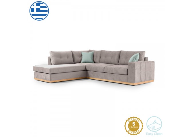 Γωνιακός καναπές δεξιά γωνία Boston pakoworld ύφασμα elephant-ciel 280x225x90εκ