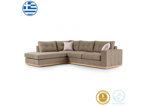 Γωνιακός καναπές δεξιά γωνία Boston pakoworld ύφασμα mocha-cream 280x225x90εκ