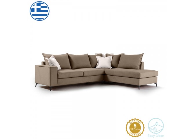 Γωνιακός καναπές αριστερή γωνία Romantic pakoworld ύφασμα mocha-cream 290x235x95εκ
