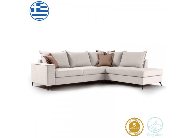 Γωνιακός καναπές αριστερή γωνία Romantic pakoworld ύφασμα cream-mocha 290x235x95εκ