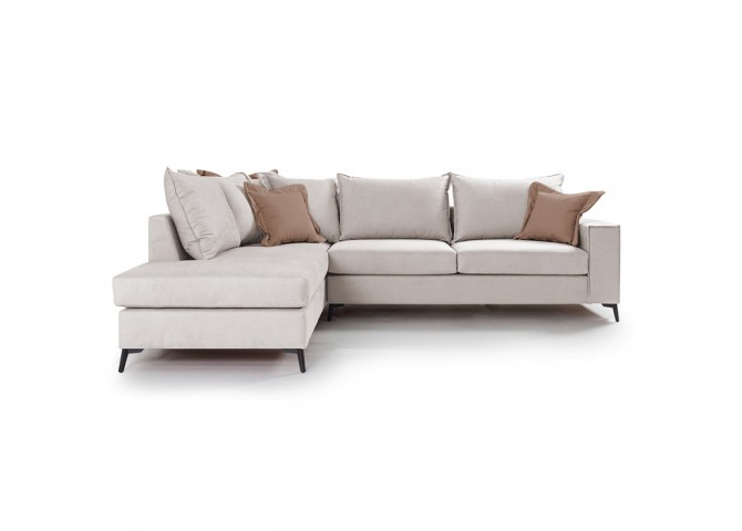 Γωνιακός καναπές δεξιά γωνία Romantic pakoworld ύφασμα cream-mocha 290x235x95εκ
