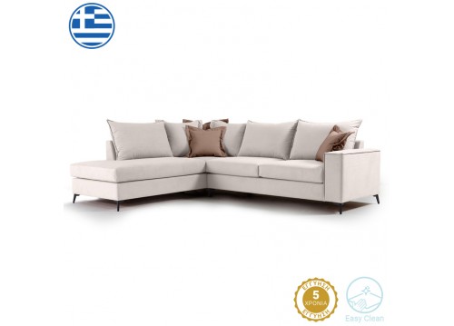 Γωνιακός καναπές δεξιά γωνία Romantic pakoworld ύφασμα cream-mocha 290x235x95εκ