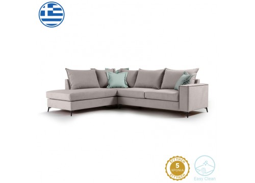 Γωνιακός καναπές δεξιά γωνία Romantic pakoworld ύφασμα elephant-ciel 290x235x95εκ