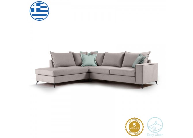 Γωνιακός καναπές δεξιά γωνία Romantic pakoworld ύφασμα elephant-ciel 290x235x95εκ