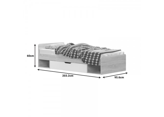Κρεβάτι με συρτάρι Letto pakoworld σε oak - λευκό απόχρωση 90x200εκ
