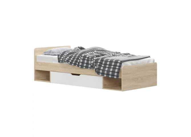 Κρεβάτι με συρτάρι Letto pakoworld σε oak - λευκό απόχρωση 90x200εκ