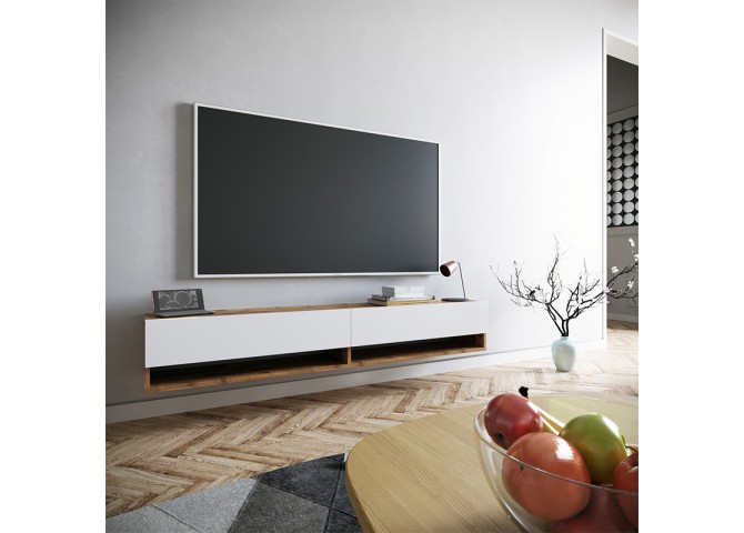 Έπιπλο τηλεόρασης επιτοίχιο Handra pakoworld λευκό-oak 180x31,5x29,5εκ