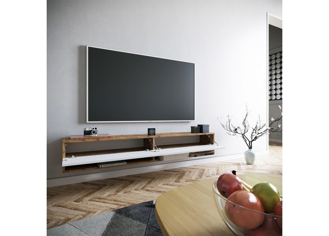 Έπιπλο τηλεόρασης επιτοίχιο Handra pakoworld λευκό-oak 180x31,5x29,5εκ