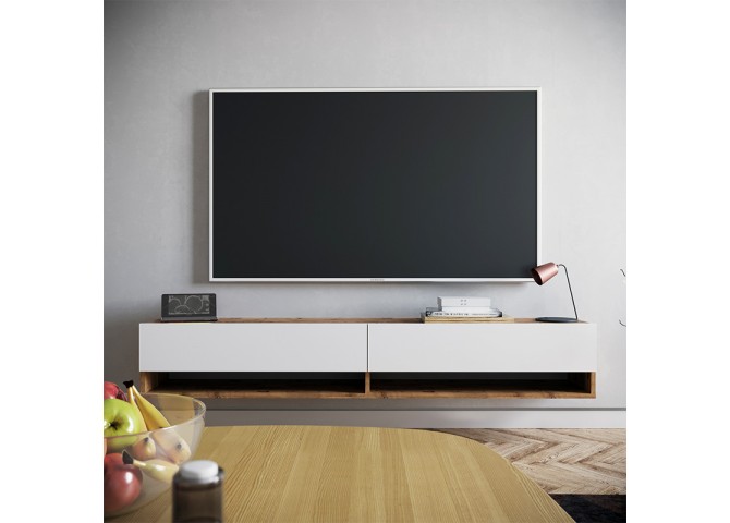 Έπιπλο τηλεόρασης επιτοίχιο Handra pakoworld λευκό-oak 180x31,5x29,5εκ
