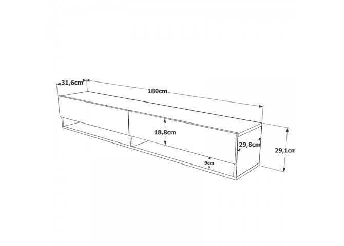 Έπιπλο τηλεόρασης επιτοίχιο Handra pakoworld λευκό-oak 180x31,5x29,5εκ