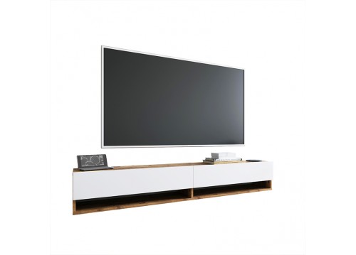 Έπιπλο τηλεόρασης επιτοίχιο Handra pakoworld λευκό-oak 180x31,5x29,5εκ