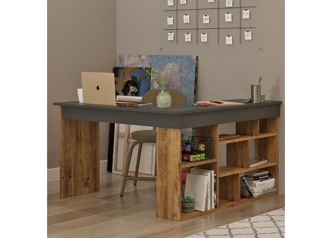 Γραφείο γωνιακό Rosaline pakoworld ανθρακί-oak 120x129x72εκ