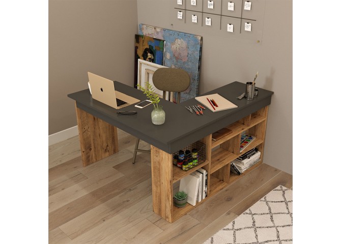 Γραφείο γωνιακό Rosaline pakoworld ανθρακί-oak 120x129x72εκ