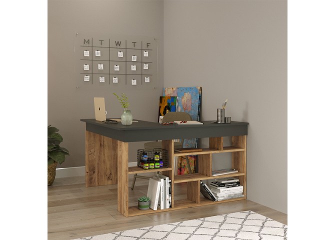 Γραφείο γωνιακό Rosaline pakoworld ανθρακί-oak 120x129x72εκ