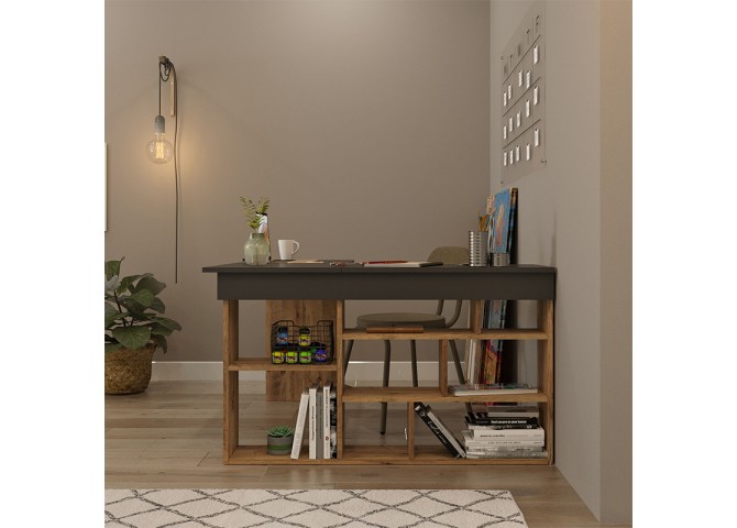 Γραφείο γωνιακό Rosaline pakoworld ανθρακί-oak 120x129x72εκ