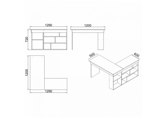 Γραφείο γωνιακό Rosaline pakoworld ανθρακί-oak 120x129x72εκ