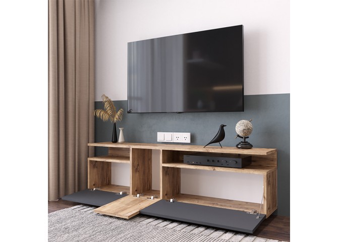 Έπιπλο τηλεόρασης Elana pakoworld sonoma-ανθρακί 150x29.5x46.3εκ