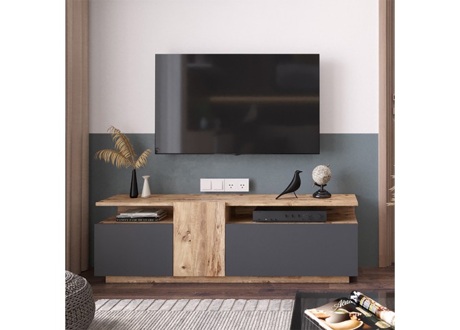Έπιπλο τηλεόρασης Elana pakoworld sonoma-ανθρακί 150x29.5x46.3εκ