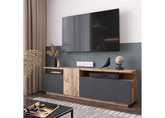 Έπιπλο τηλεόρασης Elana pakoworld sonoma-ανθρακί 150x29.5x46.3εκ