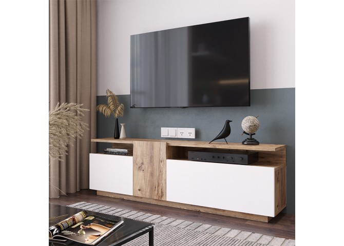 Έπιπλο τηλεόρασης Elana pakoworld sonoma-λευκό 150x29.5x46.3εκ