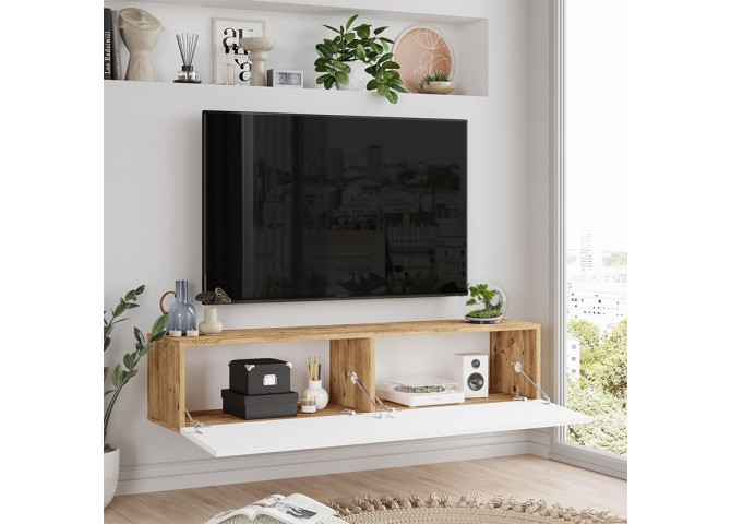 Έπιπλο τηλεόρασης επιτοίχιο Serit pakoworld λευκό-sonoma 140x31.6x29.6εκ