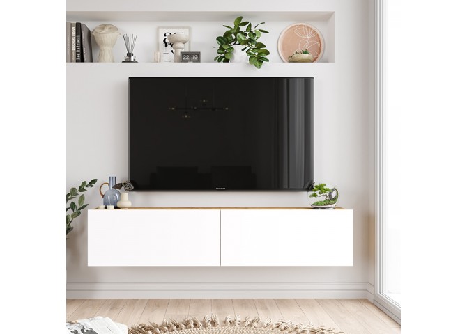 Έπιπλο τηλεόρασης επιτοίχιο Serit pakoworld λευκό-sonoma 140x31.6x29.6εκ