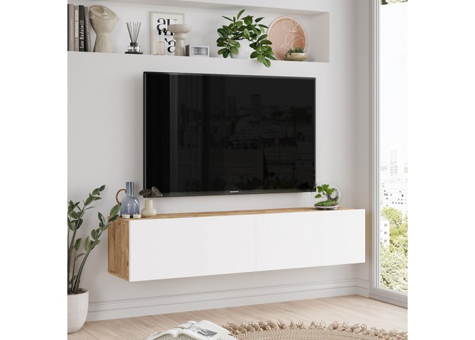 Έπιπλο τηλεόρασης επιτοίχιο Serit pakoworld λευκό-sonoma 140x31.6x29.6εκ
