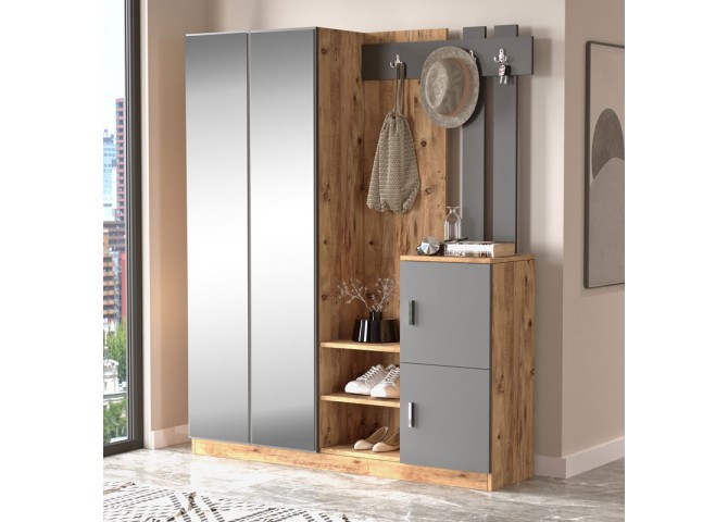 Έπιπλο εισόδου Doorse pakoworld μελαμίνης ανθρακί-sonoma 147.5x35x180εκ
