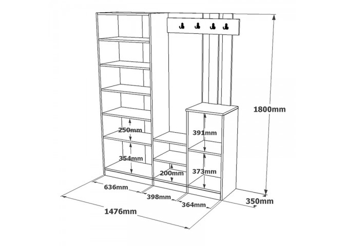 Έπιπλο εισόδου Doorse pakoworld μελαμίνης ανθρακί-sonoma 147.5x35x180εκ