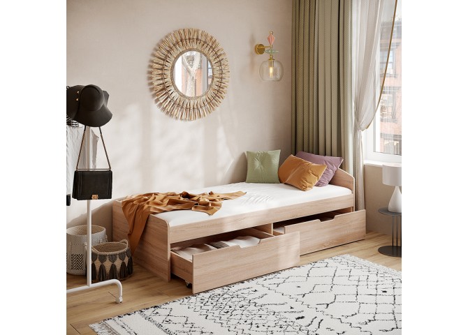 Κρεβάτι Regan pakoworld με συρτάρια σε oak απόχρωση 90x200εκ