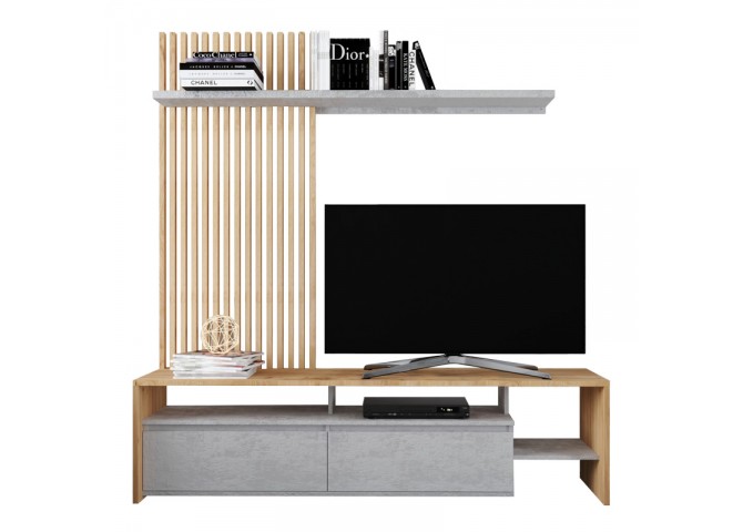 Σύνθετο σαλονιού Neo pakoworld σε oak-γκρι απόχρωση 190x40x200εκ