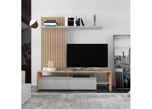 Σύνθετο σαλονιού Neo pakoworld σε oak-γκρι απόχρωση 190x40x200εκ
