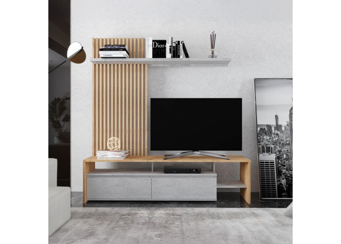 Σύνθετο σαλονιού Neo pakoworld σε oak-γκρι απόχρωση 190x40x200εκ